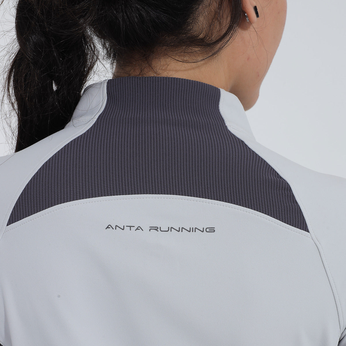 Anta T-Shirt With Long Sleeves & Half-Zipper For Women, Grey