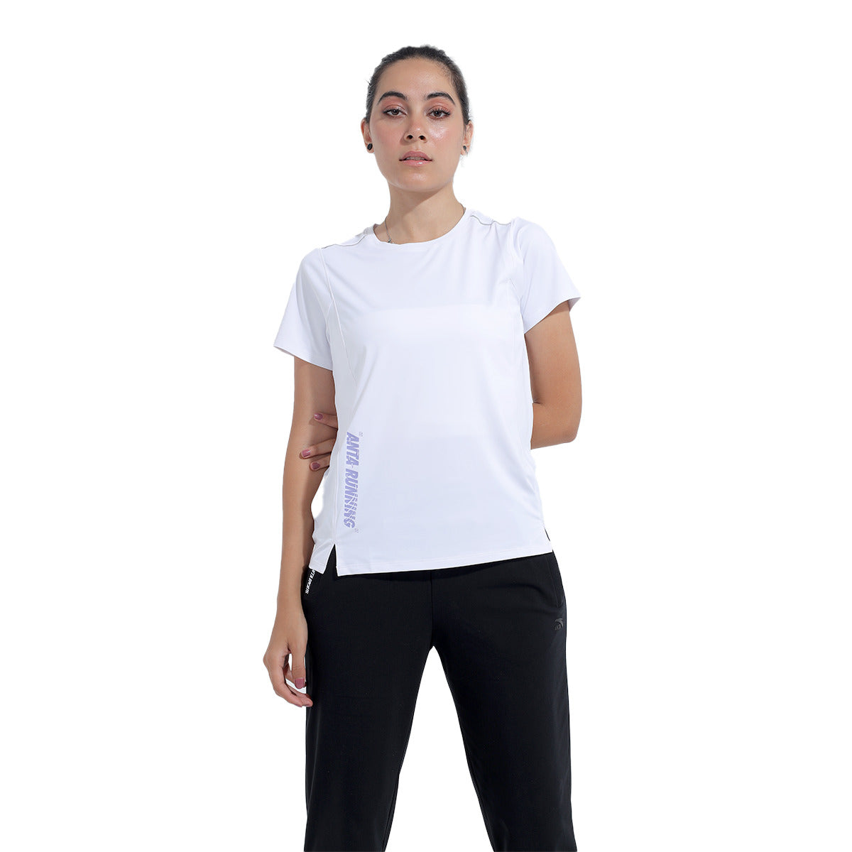 تي شيرت جري انتا اس اس للنساء، وردي وأبيض