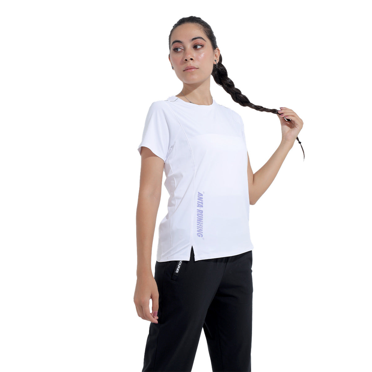 تي شيرت جري انتا اس اس للنساء، وردي وأبيض