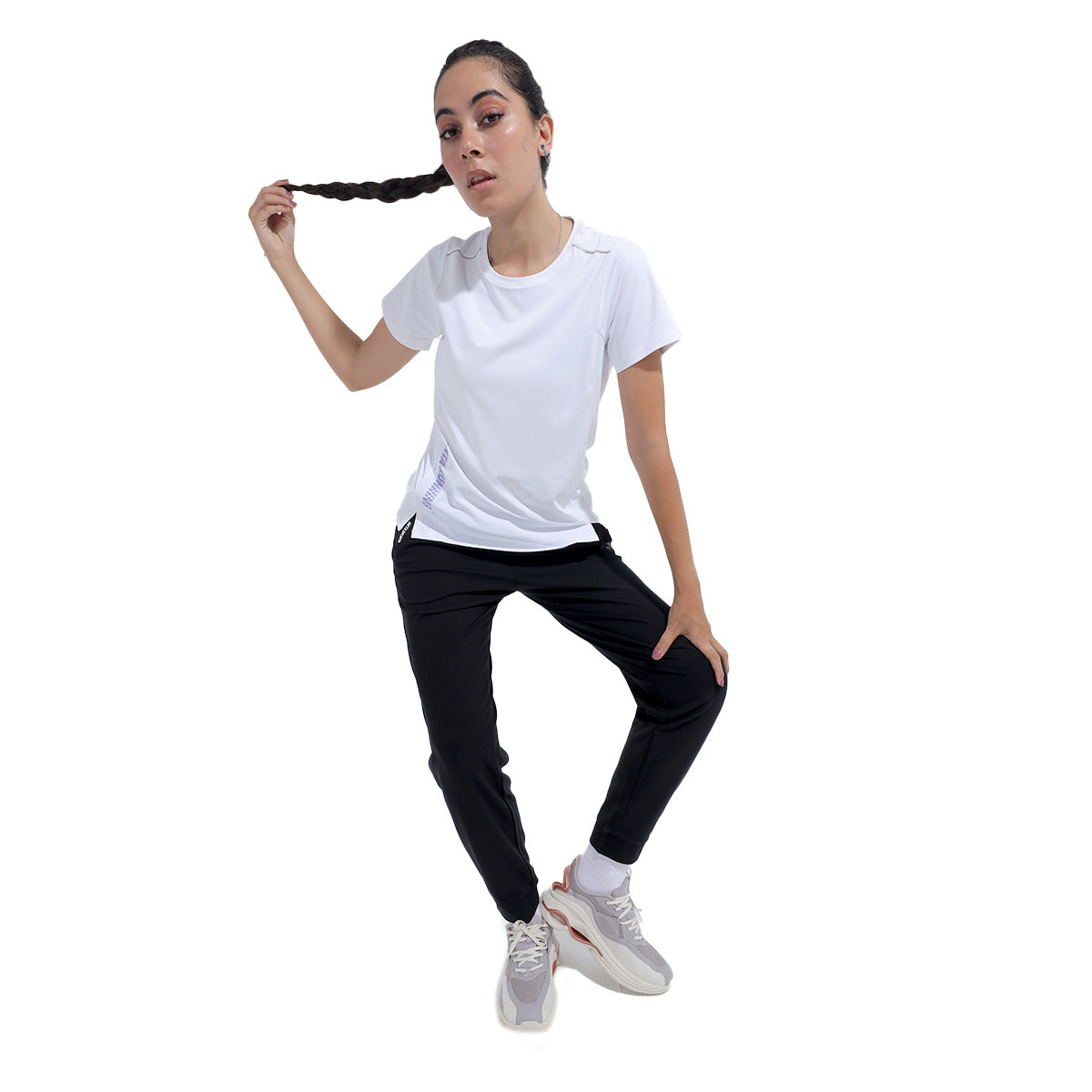 تي شيرت جري انتا اس اس للنساء، وردي وأبيض