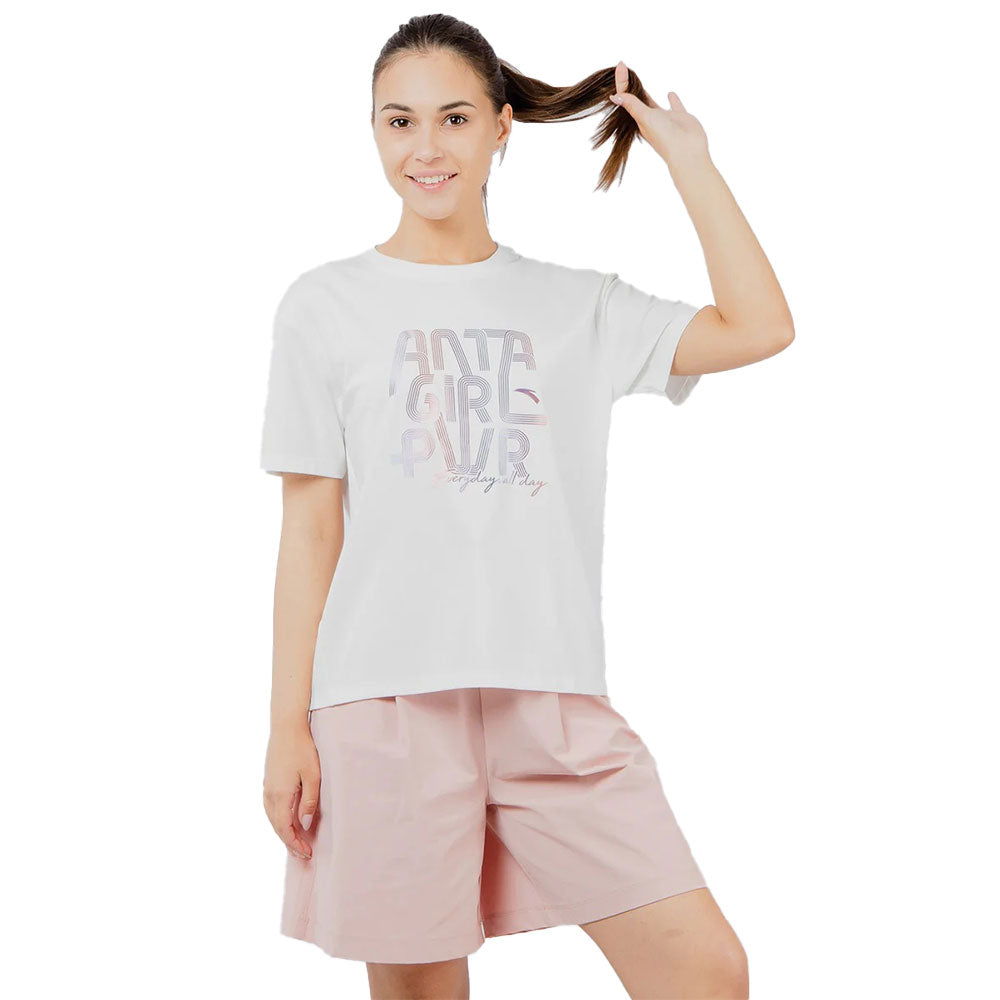 Anta Cross-Training Cotton T-Shirt For Women, White