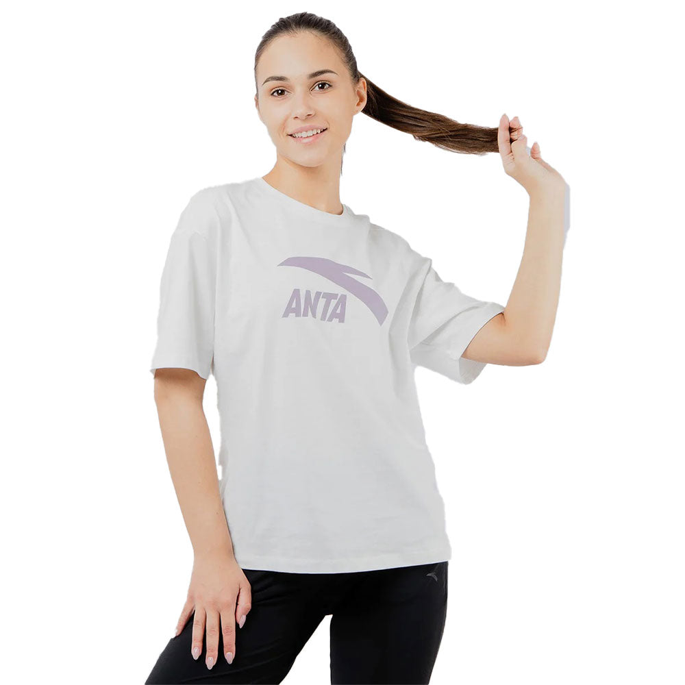 Anta Cross-Training Cotton T-Shirt For Women, Snow White