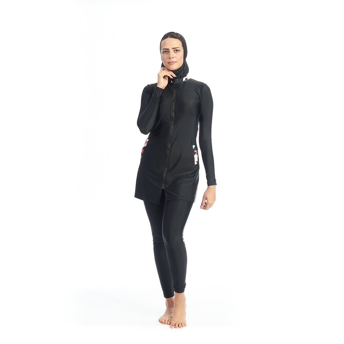 Energetics Burkini Full Covered Swimsuit For Women + Bonnet, Black
