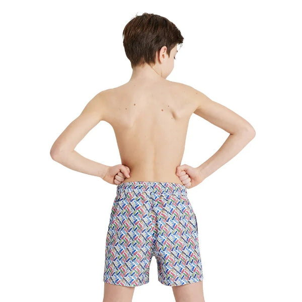 Arena Boys Beach Boxer Allover Swimming Shorts, White Multi