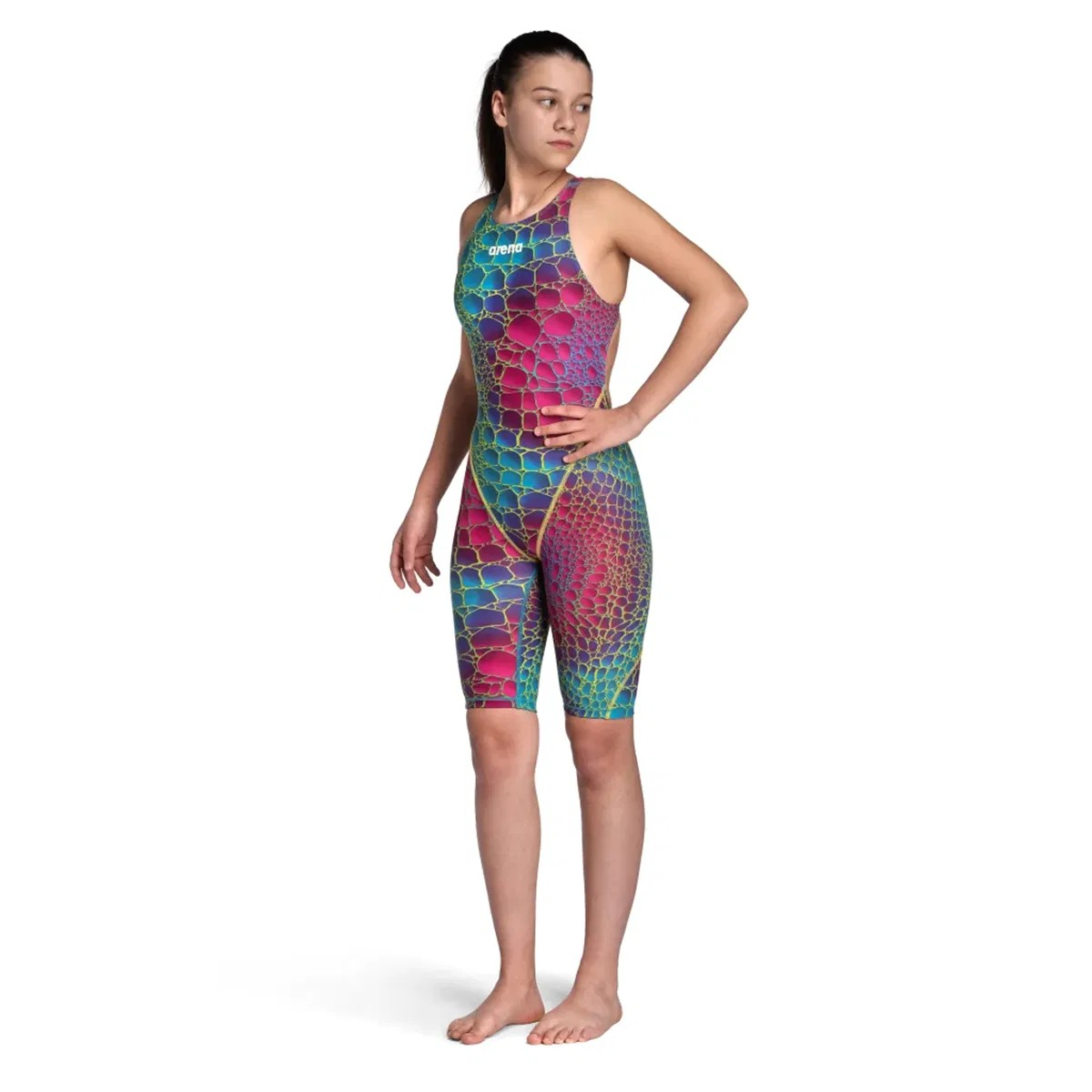 Arena Powerskin St Next Le Ob Jr Swimsuit With Short For Girls, Aurora Cayman