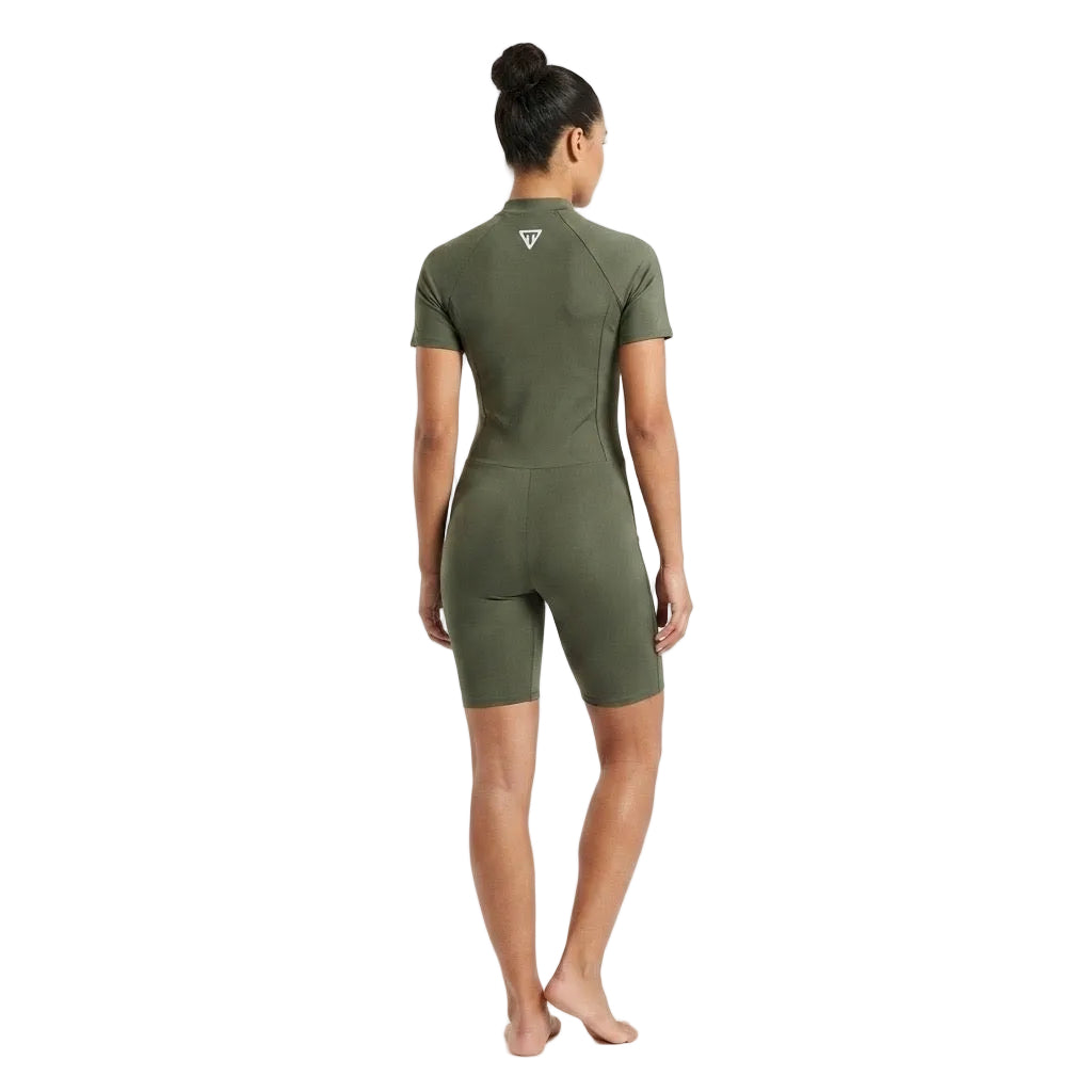 Trainetic Half Sleeves Swimsuit With Short For Women, Olive