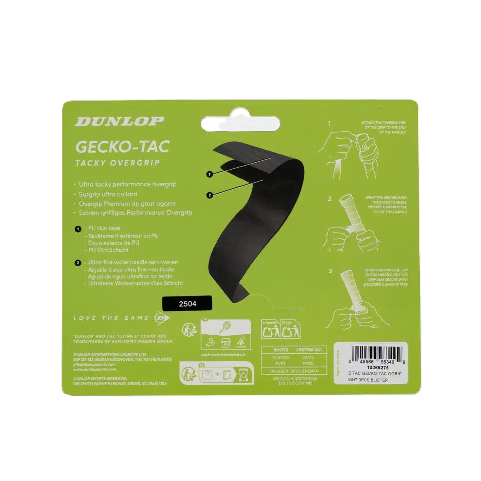 Dunlop Gecko-Tac Ogrip Wht 3Pcs – Tennis