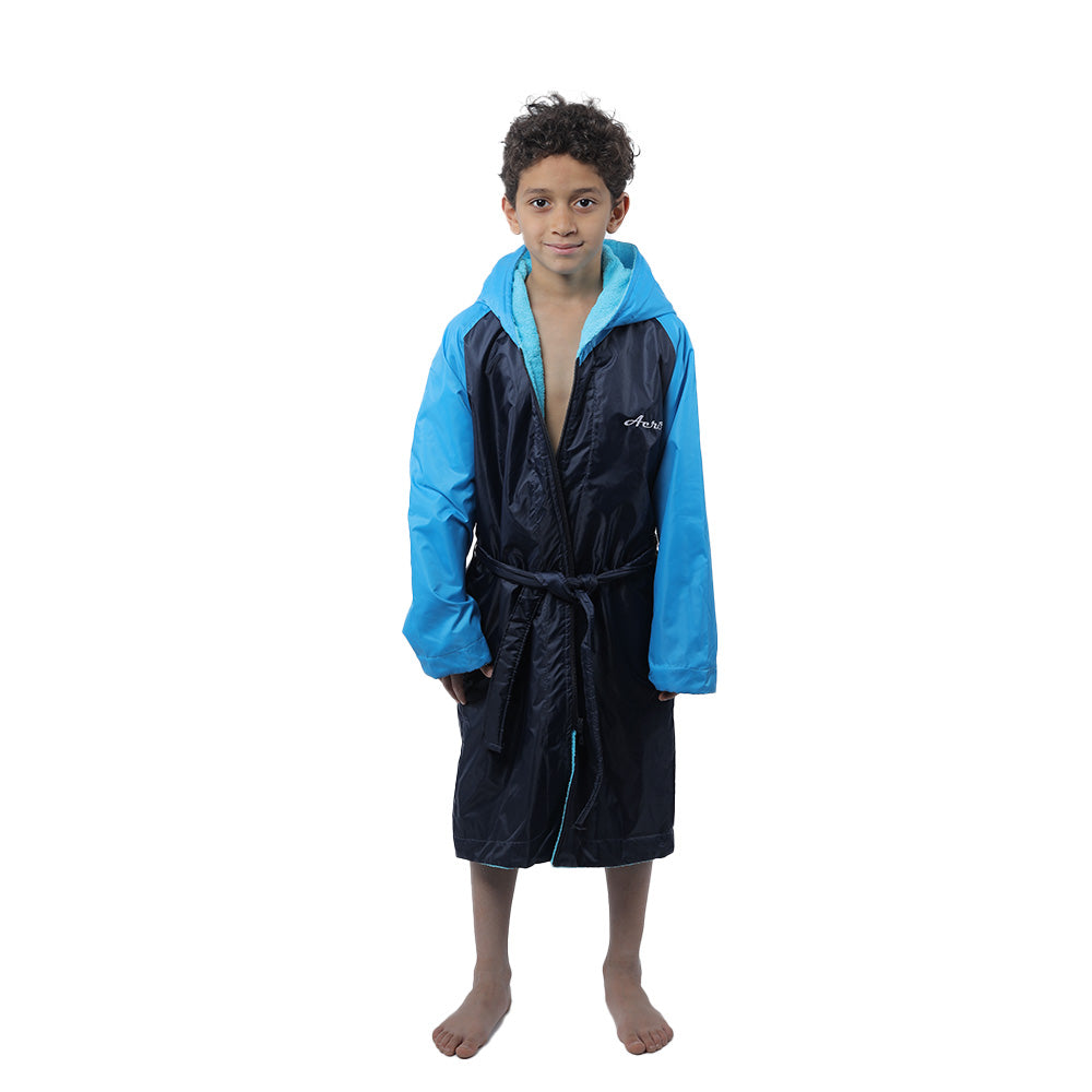 Aerobird Water Proof Robe with Sleeves & Hoodie For Kids, Navy & Turquoise
