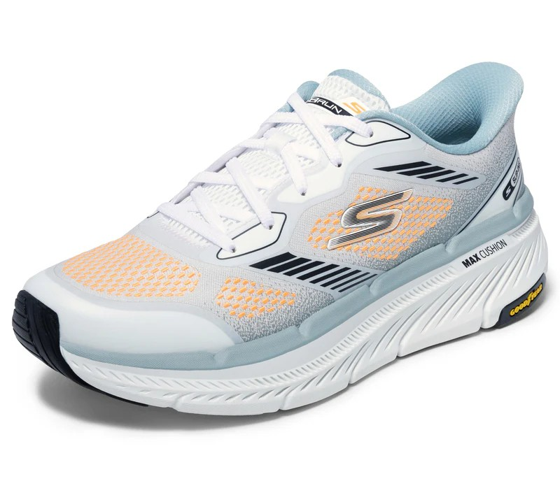 حذاء سكيتشرز ماكس كوشنينج بريمير 2.0 للجري للرجال، أبيض ورمادي