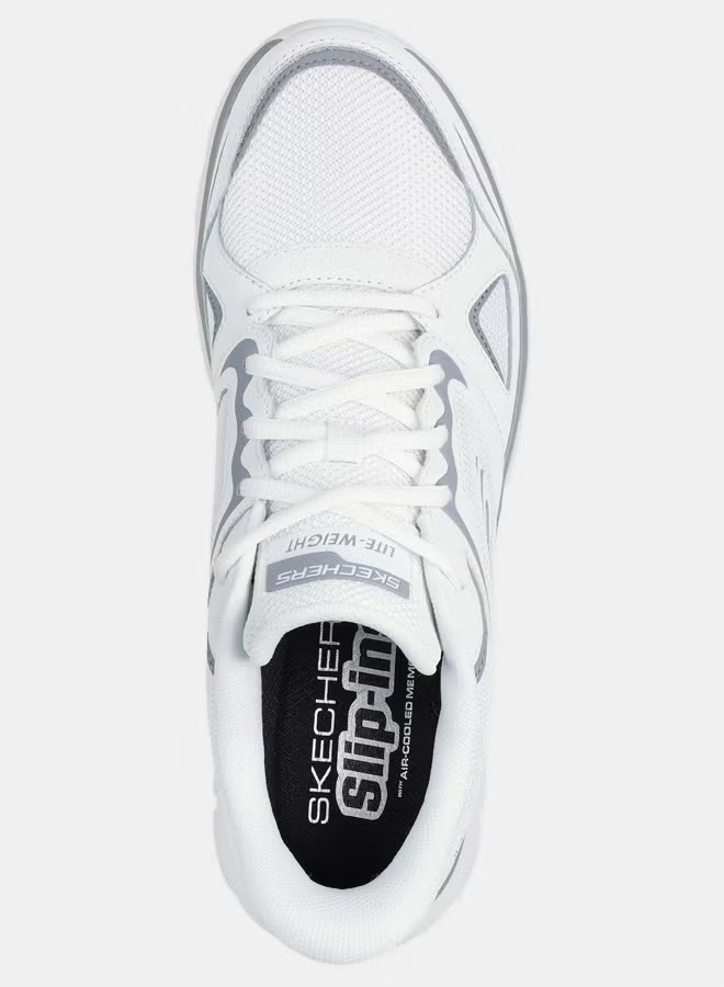 أحذية سكيتشرز تراك الرياضية للرجال، أبيض ورمادي