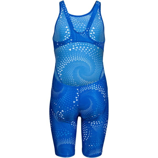 Arena Printed Full Body Swimsuit With Short (Straps) For Girls, Black Team Royal