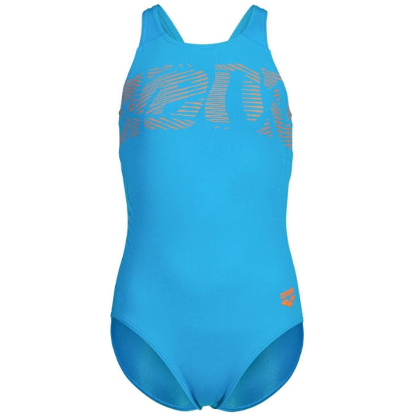 Arena Graphic Swimsuit V Bac One Piece For Girls, Turquoise Team Orange