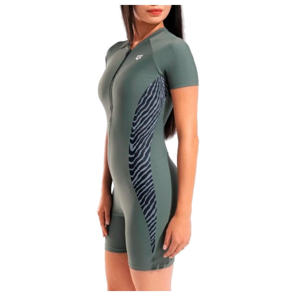 Arena S/S Slimkini Swimsuit With Short (Half Sleeves) For Women, Sage Zebra