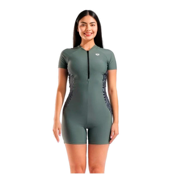 Arena S/S Slimkini Swimsuit With Short (Half Sleeves) For Women, Sage Zebra