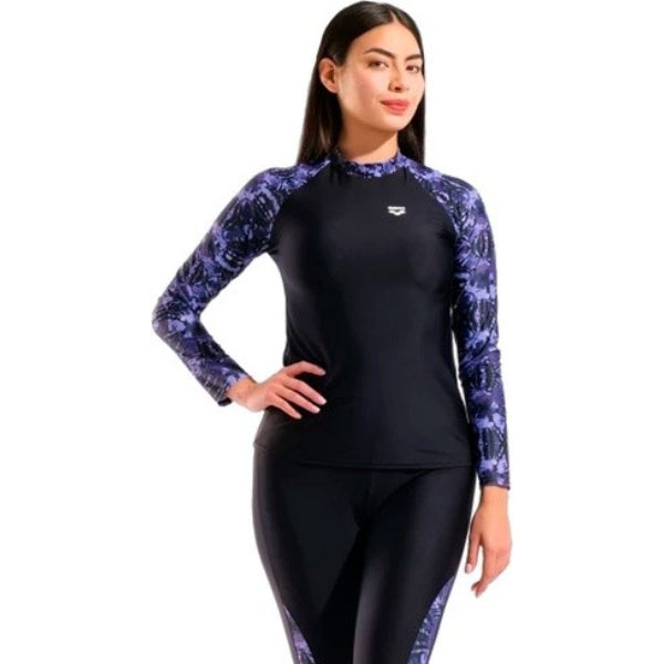 Arena Swim L/S Rash Vest All Long Sleeves Top For Women, Black Batik