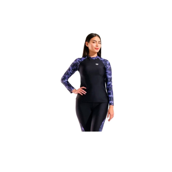 Arena Swim L/S Rash Vest All Long Sleeves Top For Women, Black Batik