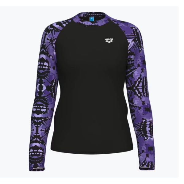 Arena Swim L/S Rash Vest All Long Sleeves Top For Women, Black Batik