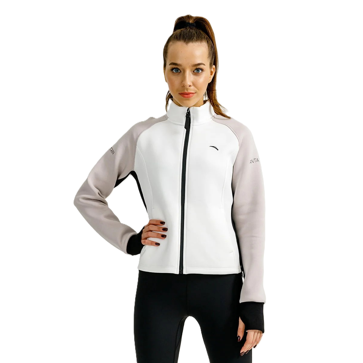 Anta Fitness Knit Track Top For Women, Paper White