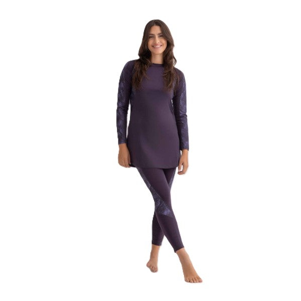 Libra Asymmetrical Basic Swimsuit For Women, Purple Palm