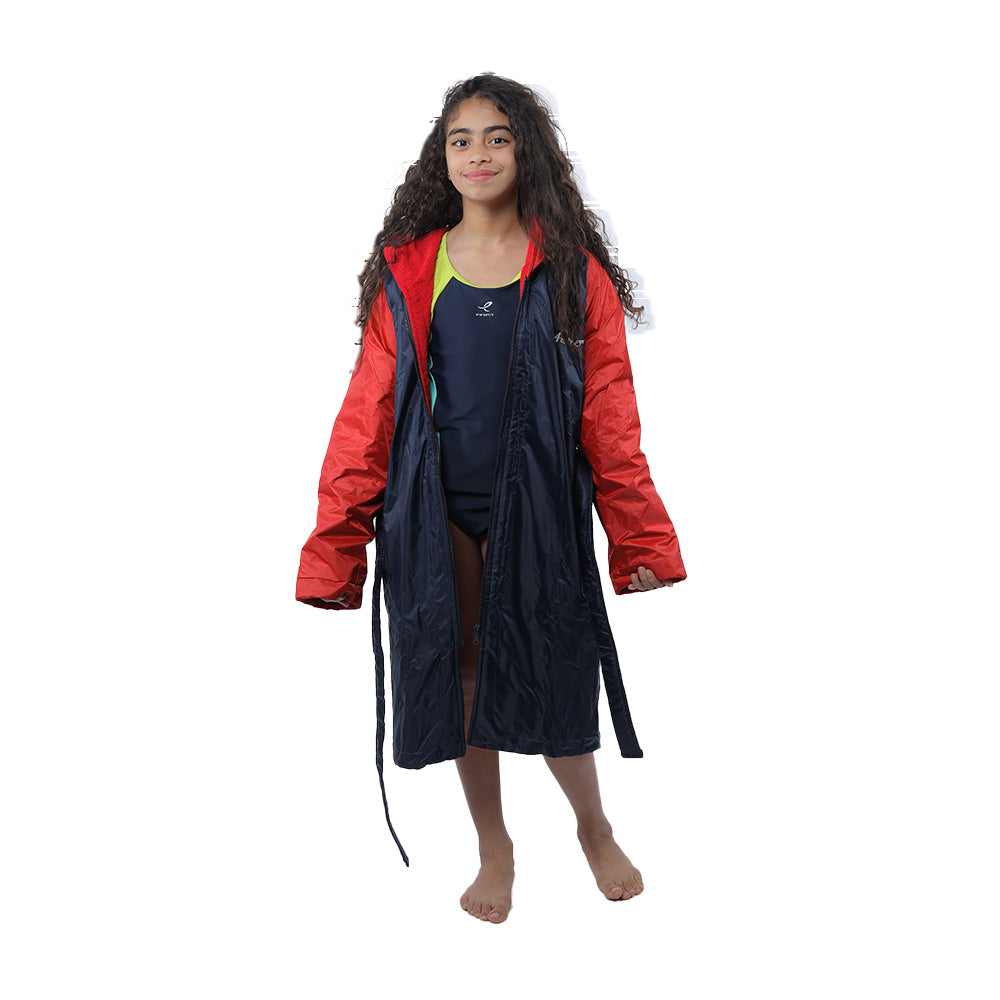 Aerobird Water Proof Robe with Sleeves & Hoodie For Kids, Navy & Fuchsia