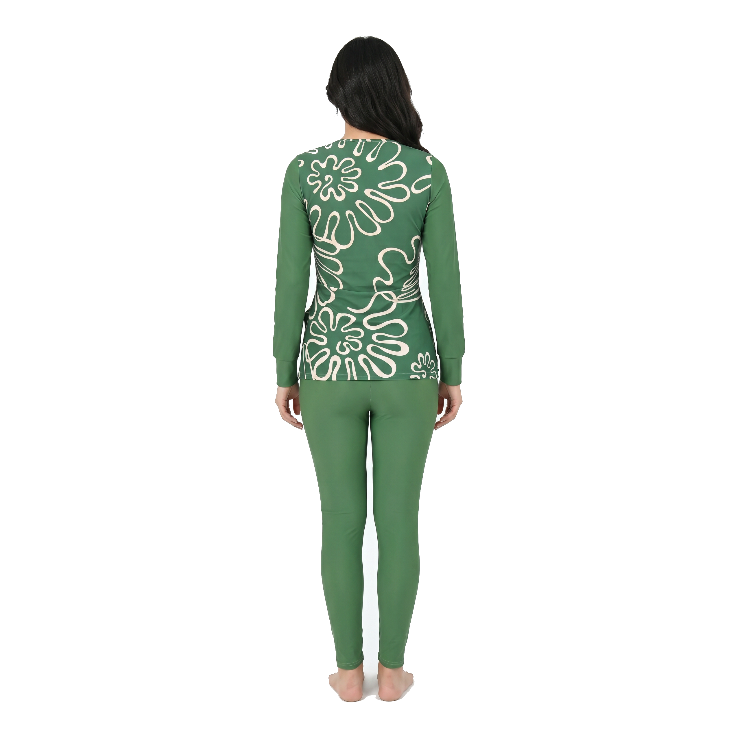 Aerobird Burkini Full Set For Women, Green Print&Green