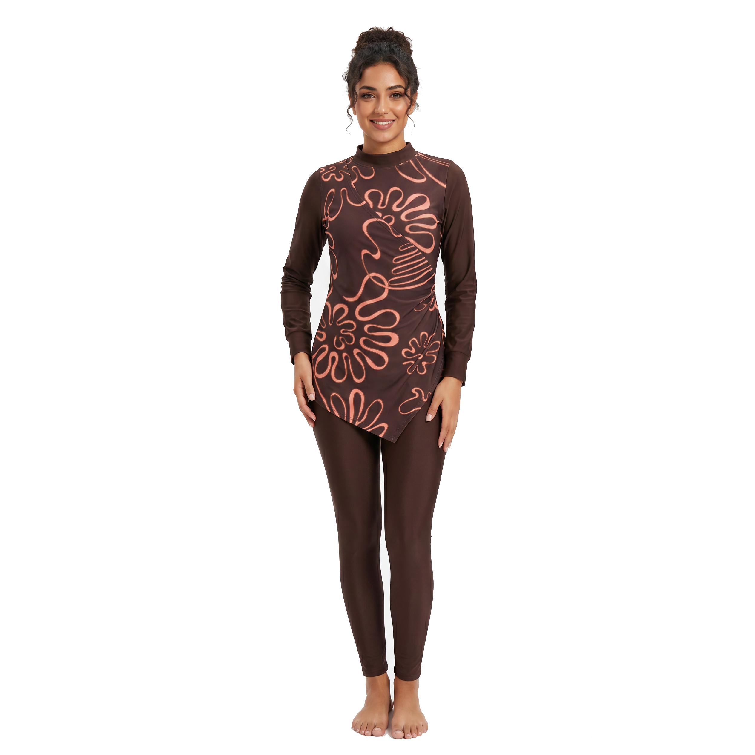 Aerobird Burkini Full Set For Women, Brown Print&Brown