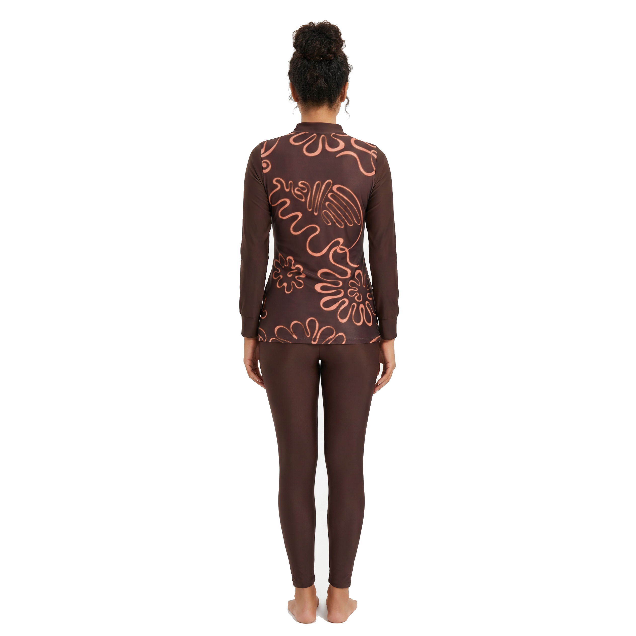 Aerobird Burkini Full Set For Women, Brown Print&Brown