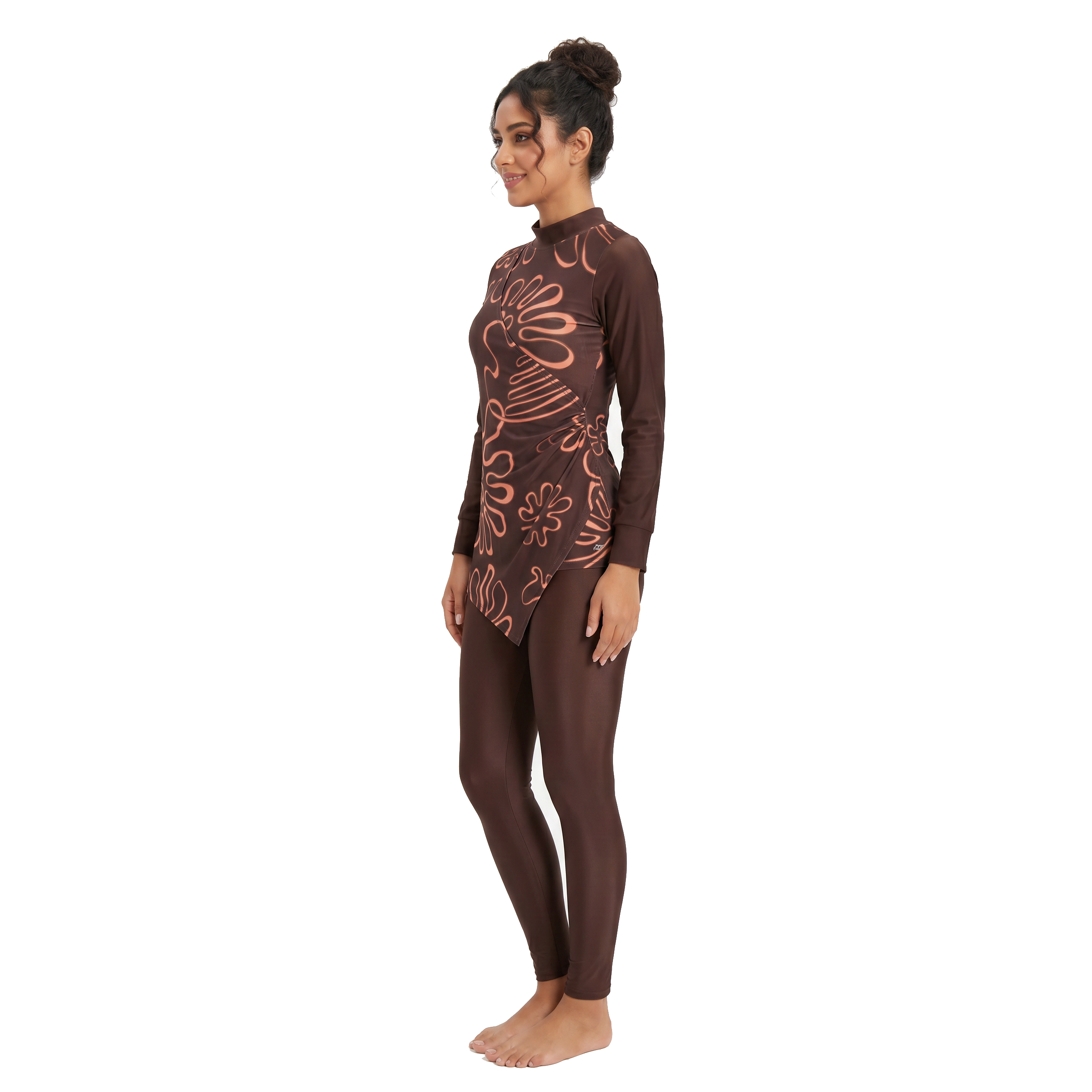 Aerobird Burkini Full Set For Women, Brown Print&Brown