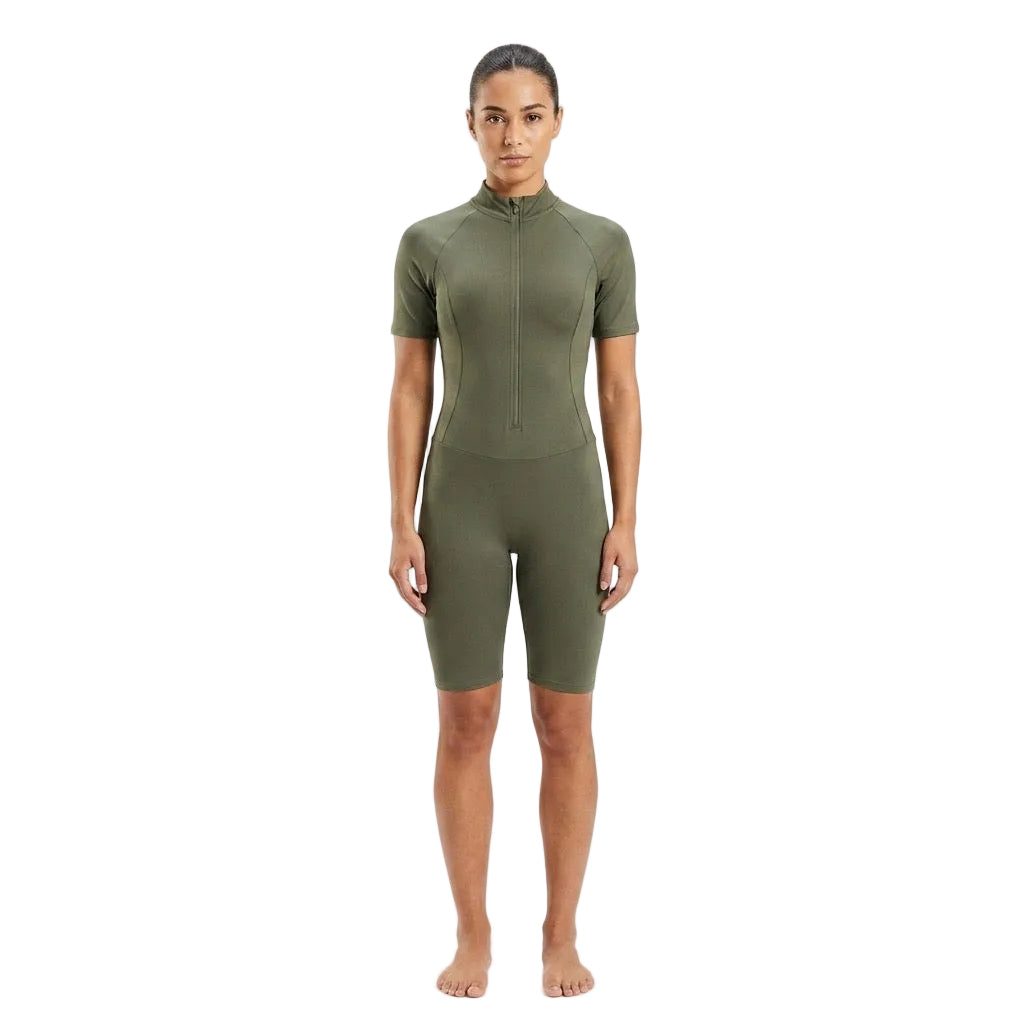 Trainetic Half Sleeves Swimsuit With Short For Women, Olive