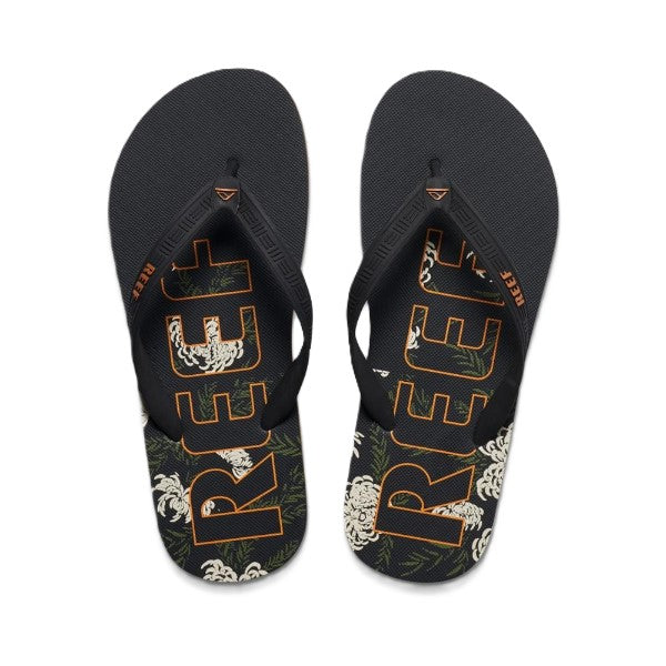 Reef Seaside Prints Water Floral Flip Flops For Men, Black