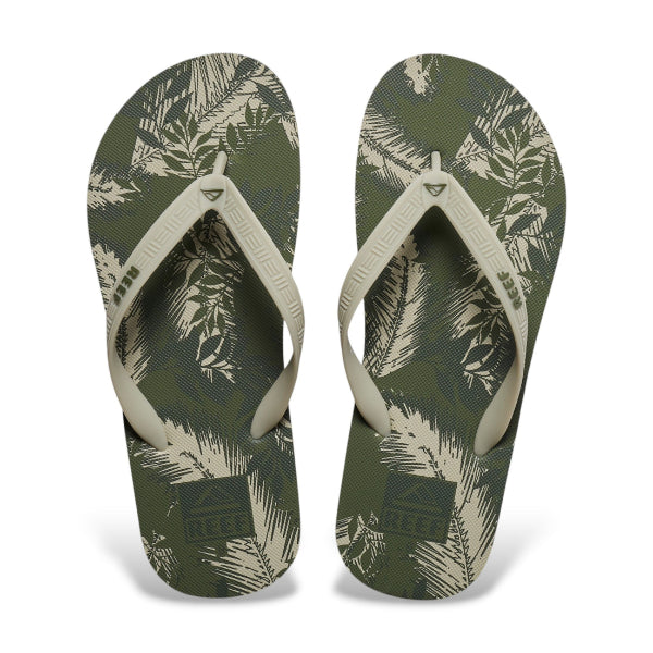 Reef Seaside Prints Flip Flops For Men, Olive Tropics