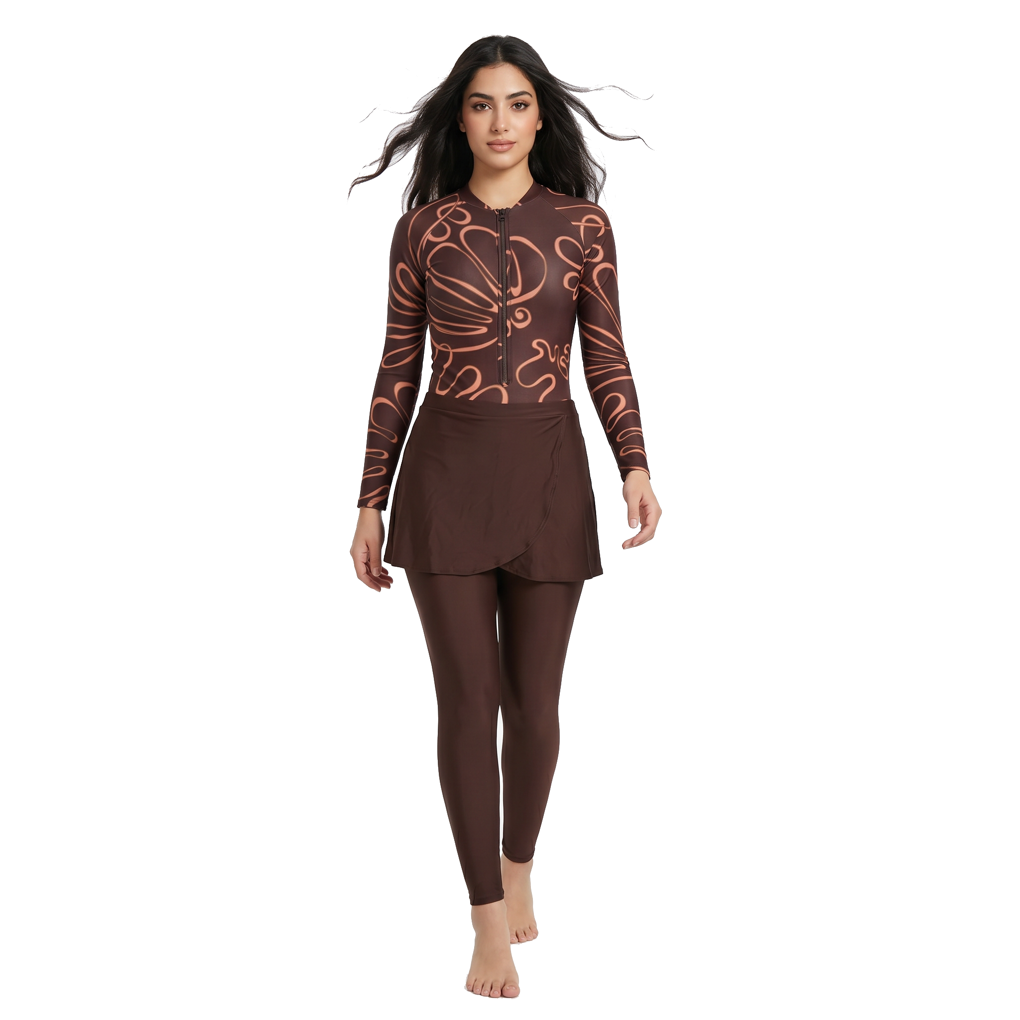 Aerobird Burkini Full Set For Women, Brown Print&Brown