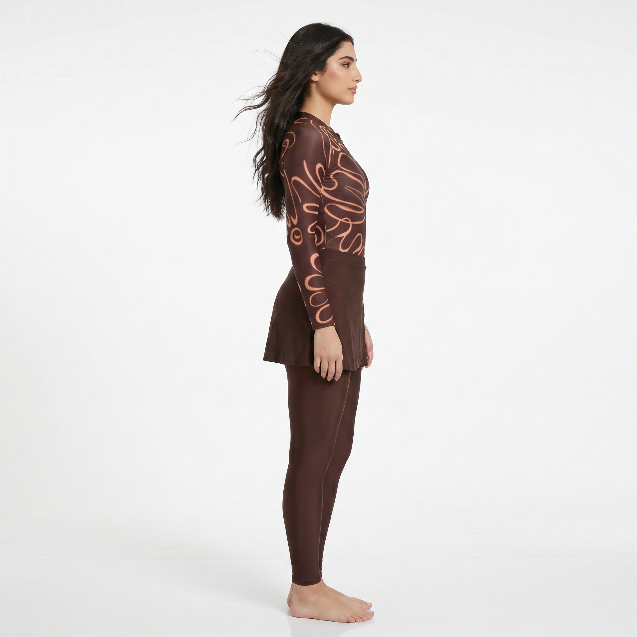 Aerobird Burkini Full Set For Women, Brown Print&Brown