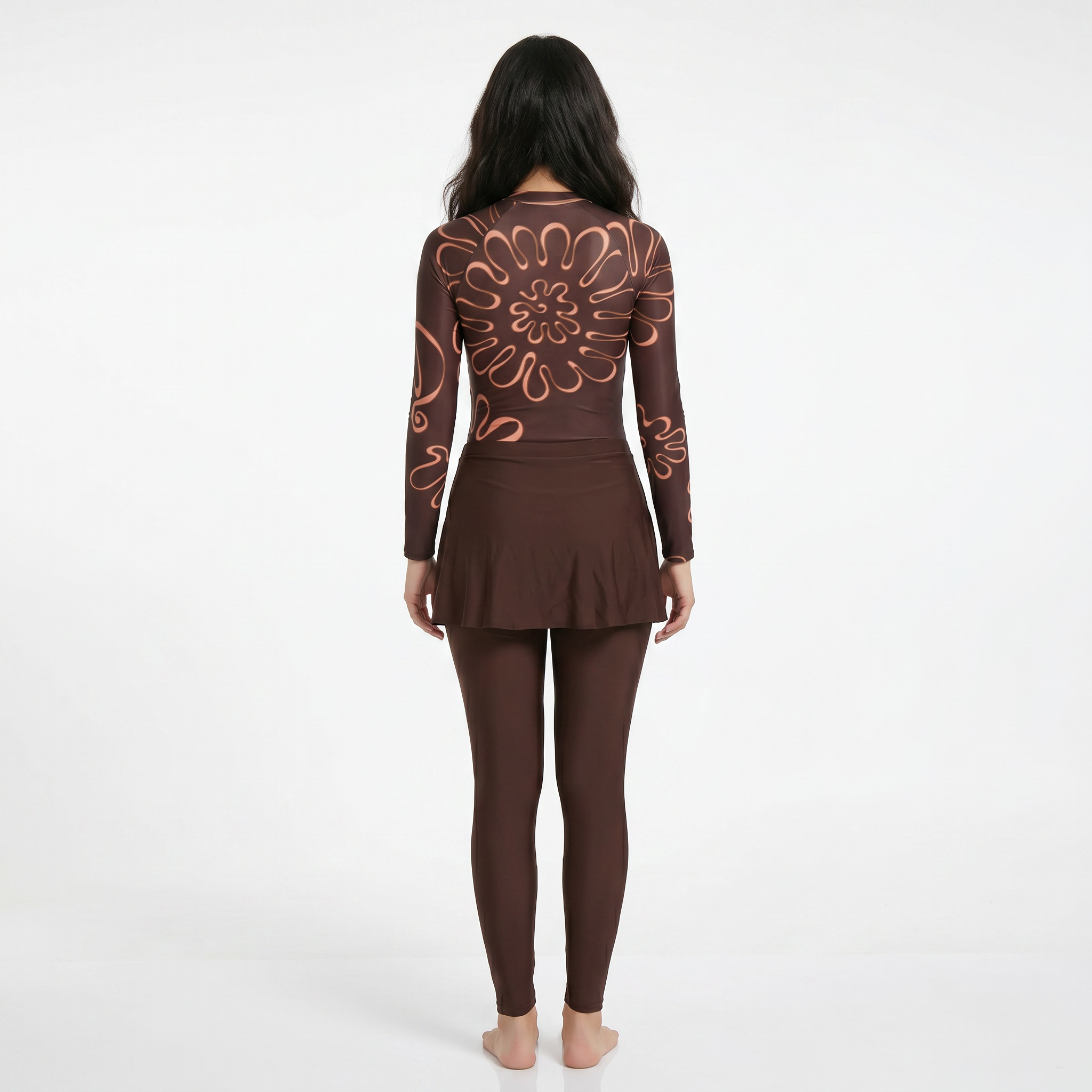 Aerobird Burkini Full Set For Women, Brown Print&Brown