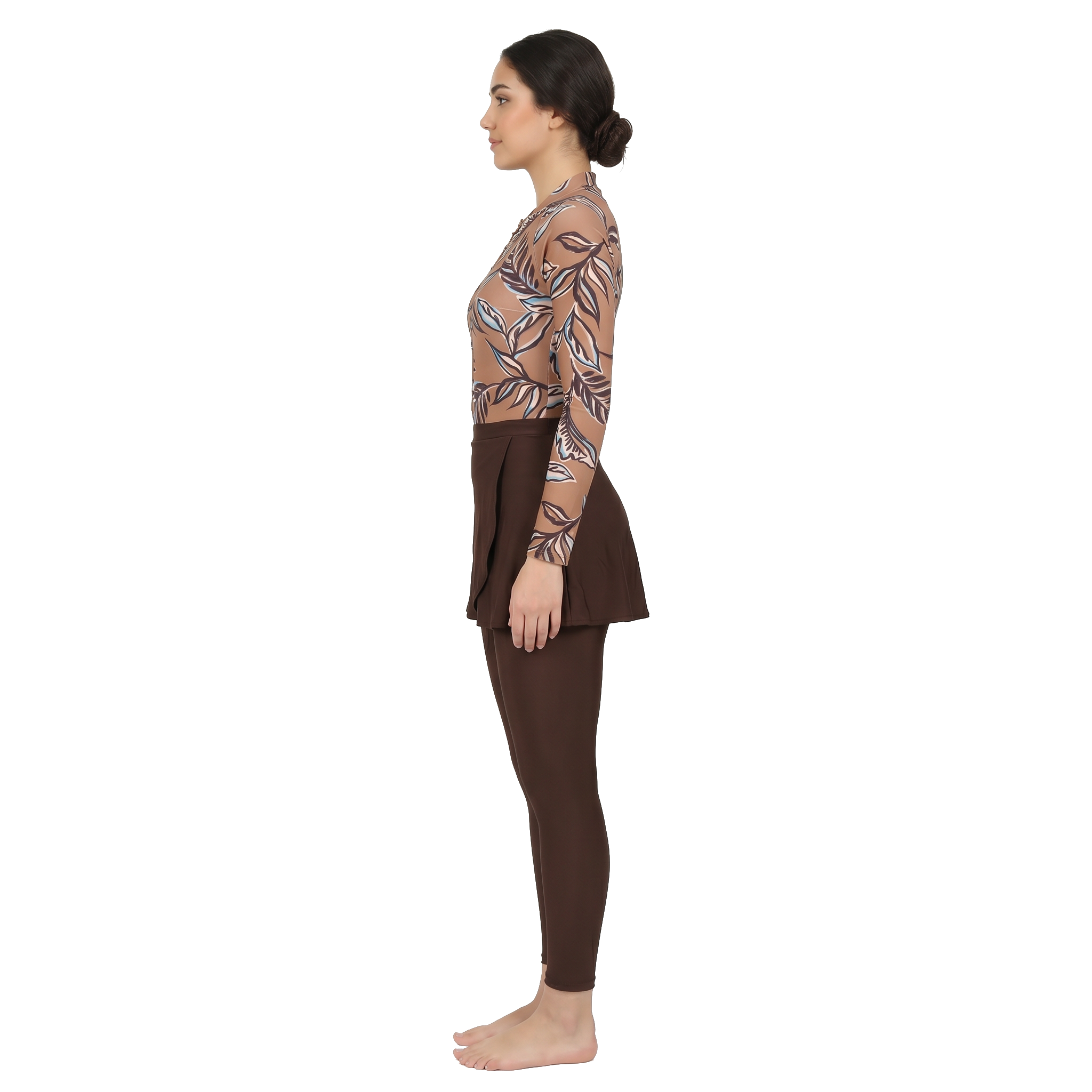 Aerobird Burkini Full Set For Women, Yellow Print&Brown