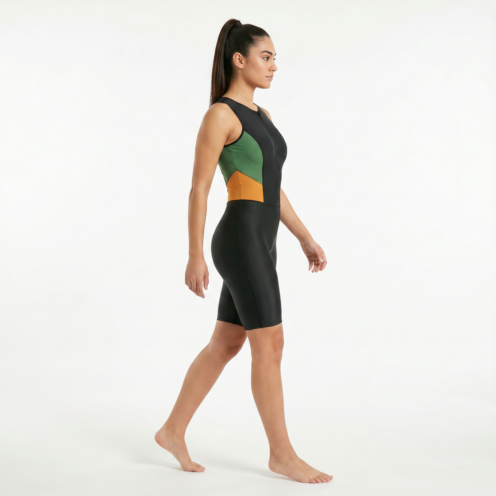 Aerobird One Piece Half Short(Cut) For Women, Black&Green&Yellow
