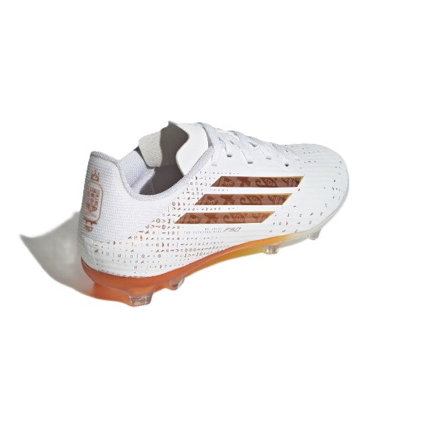 Adidas F50 League Fg/Mg J Fg Shoes For Boys, White&Gold