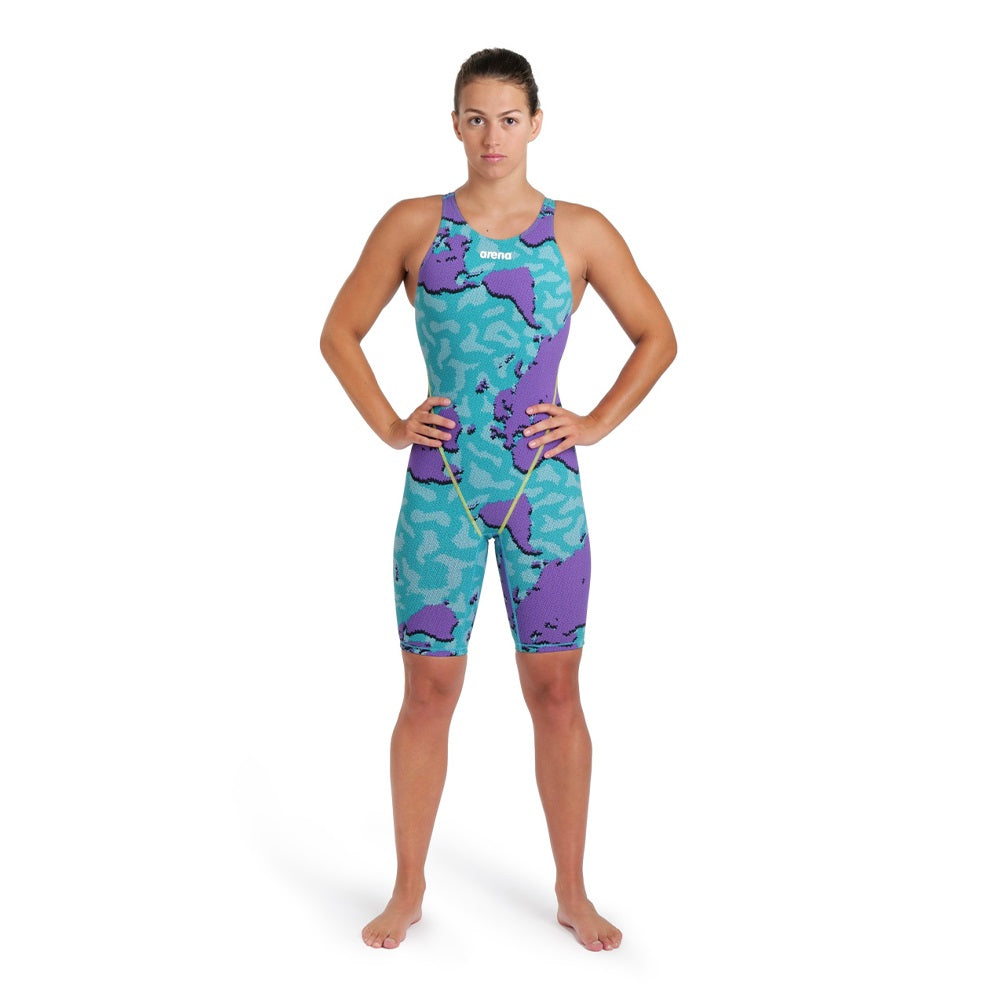Arena Powerskin Carbon Air 2 Open Back Swimsuit For Women, Purple Map Design
