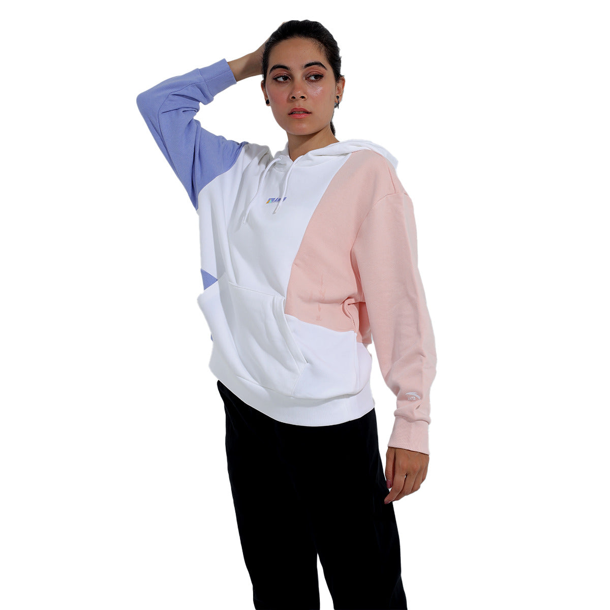 Anta Hooded Sweatshirt For Women, Pink, Blue & White