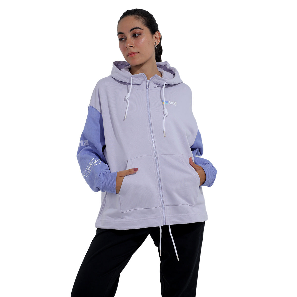 Anta Hooded Sweatshirt For Women, Purple & Blue