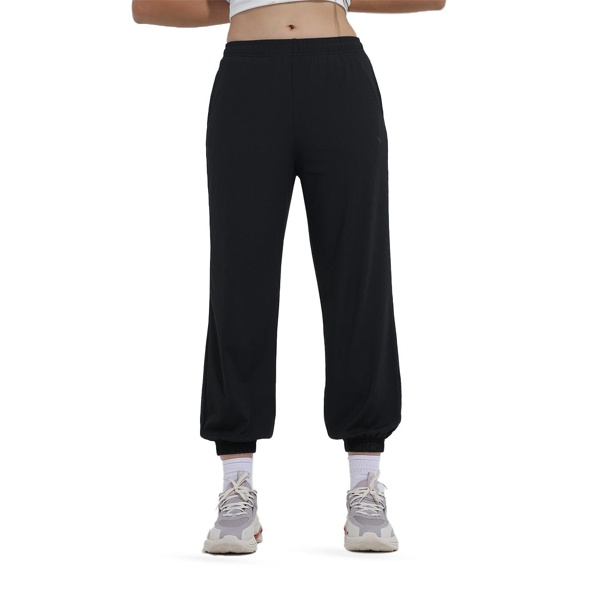 Anta Wide Knit Ankle Pants For Women, Black
