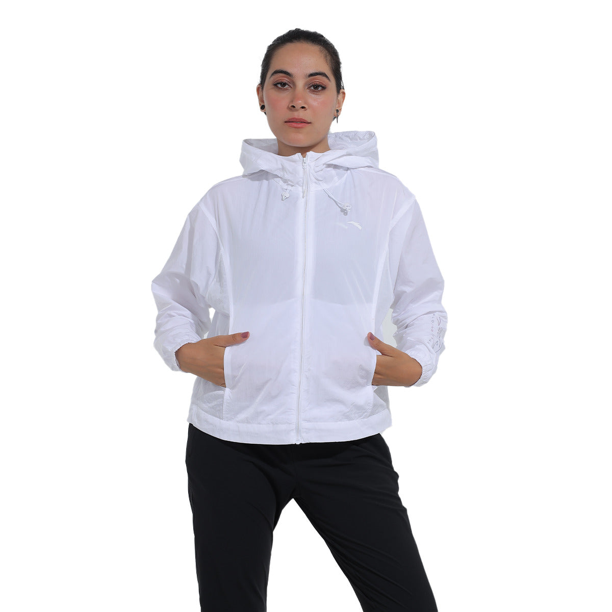 Anta Woven Track Sweatshirt with Hoodies For Women, White