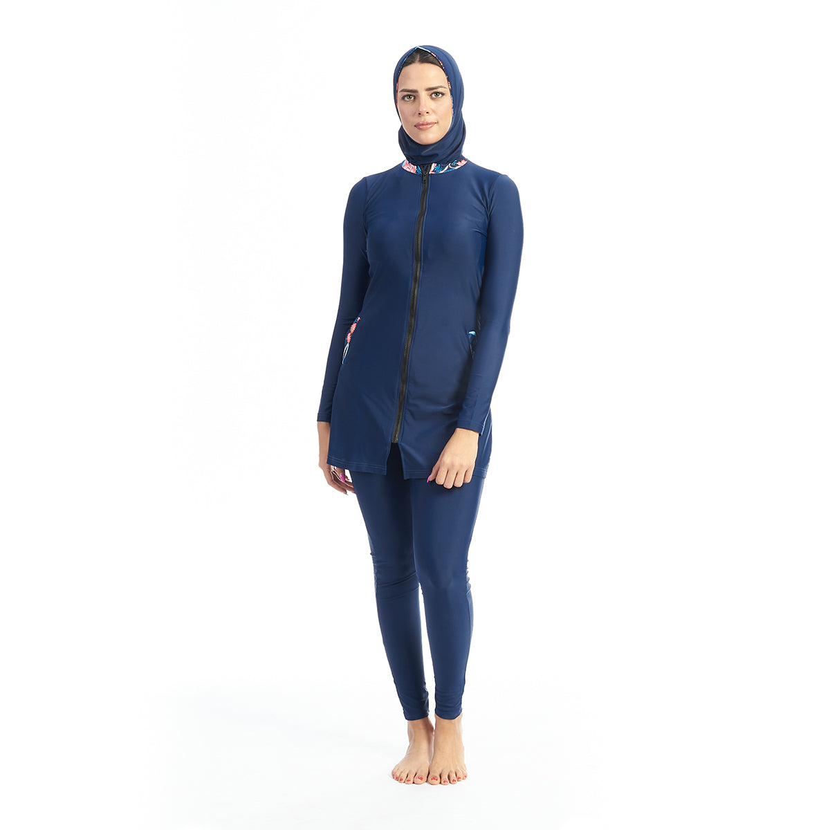 Energetics Burkini Full Covered Swimsuit For Women + Bonnet, Dark Blue